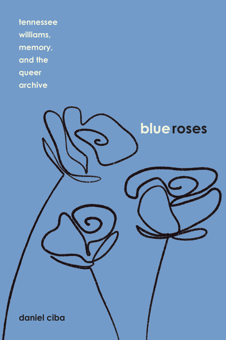 Simple line drawings of roses accompany the book's title on a blue background.
